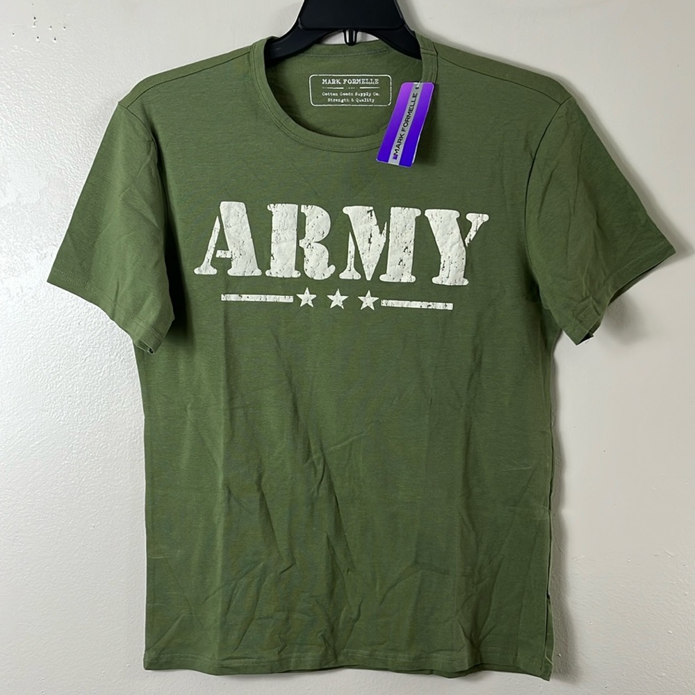 Mark Formelle Green Graphic ARMY Print Tee Shirt Men’s  M NWT